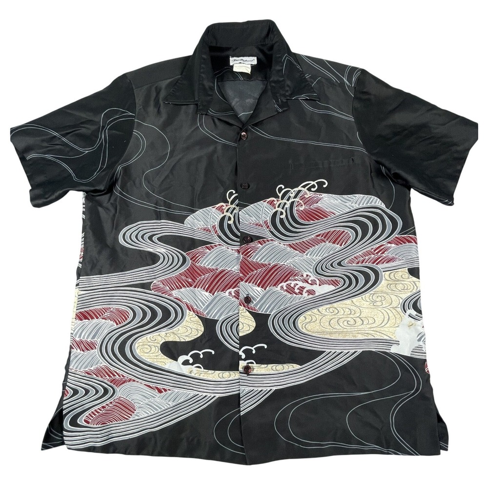 Tori Richard VTG Button Up Mens M Black Wave Print Shirt Japanese Style Graphic